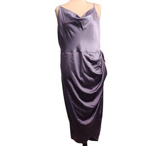 Floerns 3XL Plus Size Lavender Satin Cowl Neck Ruched Midi Dress Elegant Y2K
